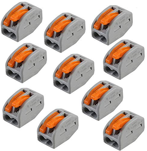 10 PACK | 2 Way 32 AMP WAGO Lever Connector | Electrical Push Snap Fit Terminal Block | Reusable Lighting Junction Choc Clamp | 0.08mm² - 4mm² Power Cables | 222-412 | 400V Max Spring Arm Wire Holder