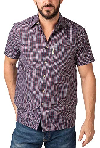 Rydale Men's Short Sleeved Shirts Check Patterned Summer Poly Cotton Work Casual Shirt (L, Ganton Red)