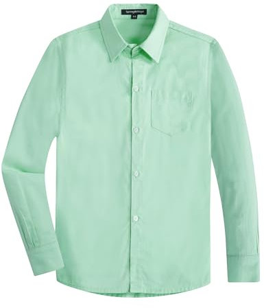 Spring&Gege Jungen Einfarbig Hemden Freizeit Baumwoll Klassisch Schuluniform für Kinder,Hellgrün,13-14 Jahre