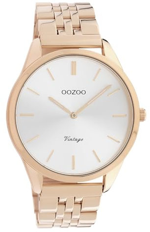 Oozoo Vintage Damenuhr mit Edelstahl Glieder Armband Flach 38 MM Silber/Rose C9988
