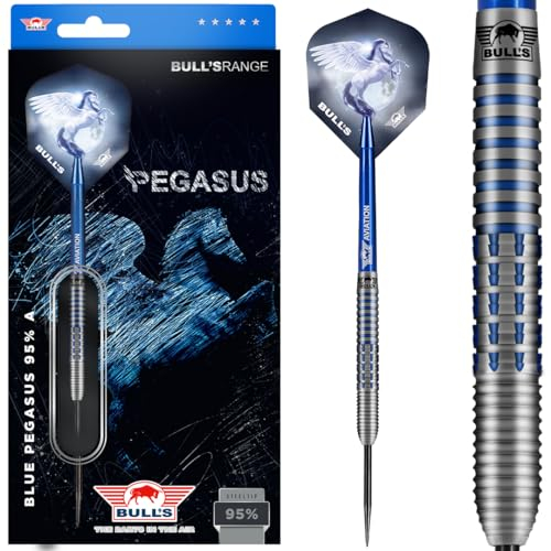 BULL'S Blue Pegasus A 95% Tungsten Dartpfeile für jeden Spieler - Shark and Ringed Grip - professionelle Dartpfeilen - 24 Gramm