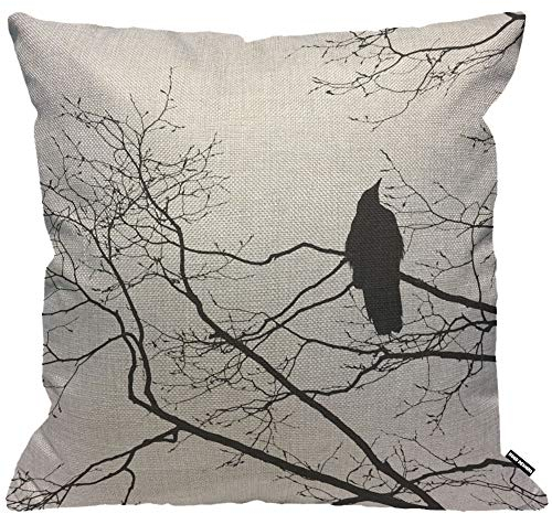 HGOD DESIGNS Kissenbezug, Motiv: Krähe, Gothic-Raben auf einem Baumzweig, dekorativer Kissenbezug für Herren/Frauen, Wohnzimmer, Schlafzimmer, Sofa, Stuhl, 45 x 45 cm