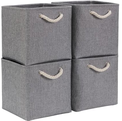 Mangata Cube Storage Boxes 30x30x30cm, Fabric Storage Basket for Cupboards, Shelves, Closet, Grey (Collapsible, 4 Pack)