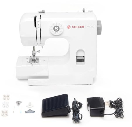 SINGER® M1000 Mending Machine (White) with Accessories | 4 Built in Stitches deliver 32 Stitch Applications | Compact, Lightweight, Portable | Great for Light to Medium Weight Fabrics & Repairs