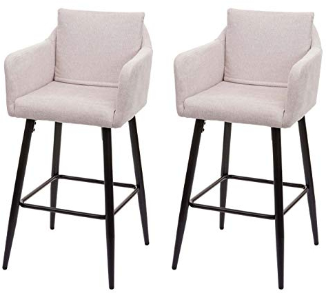 2er-Set Barhocker HWC-H93AM, Barstuhl Tresenhocker, Fußablage Metall - Stoff/Textil Creme-beige