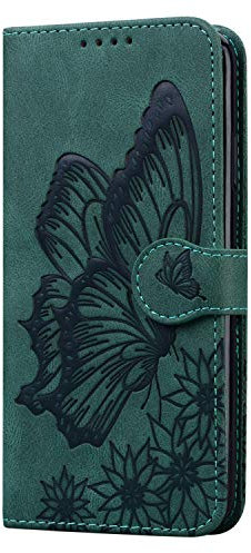 iPhone 13 Pro Max Case, iPhone 13 Pro Max Phone Case Leather Flip Wallet iPhone 13 Pro Max Cover Shockproof with Magnetic Closure Stand Card Holder Butterfly Case for iPhone 13 Pro Max, Green