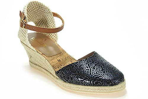 Calzados Romero 1257 Alpargatas Valencianas Zapatillas para Mujer Marca Sevillas 939 Cuña de Esparto Cáñamo y Yute Hebilla al Tobillo Sevillas Talla 39