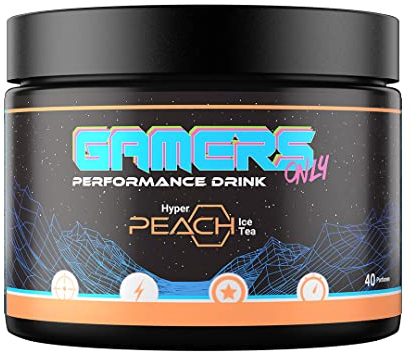 Gamers Only Gaming Booster Hyper Peach Ice Tea [MIT KOFFEIN & ZERO ZUCKER ] 40 Portionen | Energy Drink Pulver | Erhöht die Konzentration & Reaktionen | 125MG Koffein & L-Tyrosin & Vitaminen