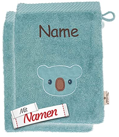 Sterntaler Kinder Waschhandschuh Koala Kalla (2 St.) personalisiert mit Namen/bestickt, GOTS zertifiziert Baby Kleinkind Waschlappen/Waschtuch zum baden, Geschenk zur Geburt