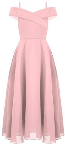 Freebily Vestito da Cerimonia Bambina Lungo Elegante Abito da Sera Sposa Principessa Matrimonio Damigella Compleanno Wedding in Chiffon Senza Maniche Una Spalla Ball Gown Rosa 11-12 Anni