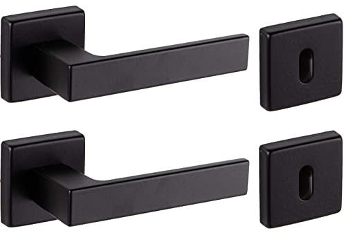 Bricolevante Maniglie Porta Interna Disponibile in più Varianti vendute in set - Maniglia Quadrata per Porte (Quadrata, Nera)