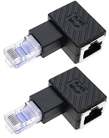 VGOL 2 Stück RJ45 Ethernet Adapter 90 Grad Winkelstecker RJ45 Männlich auf RJ45 Weiblich Konverter Kompatibel mit Cat5e/Cat6 Standards RJ45 Kabel, Winkel nach Links