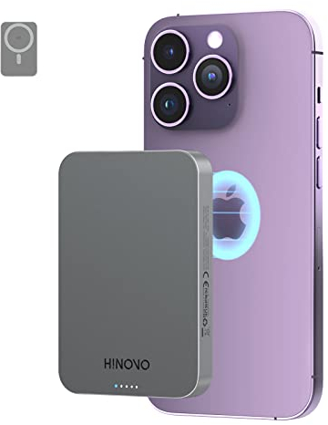 HINOVO MagSafe Powerbank 10000mAh, USB-C Magnetische Power Bank Mini PD 20W Schnellladung, Metall-Design Wireless Akkupack für iPhone 16/15/14/13/12 Serie