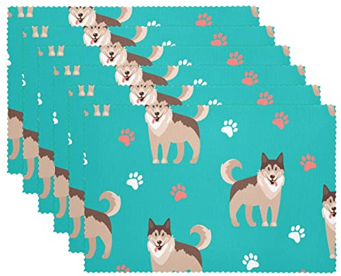 Tischsets, Kratzfest, rutschfest, waschbar, für drinnen und draußen, für Esstisch, Terrasse, Tisch, Küche, Dekoration,Cartoon Tier Husky