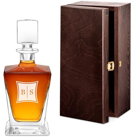 Maverton Whiskykaraffe mit Gravur 800 ml - graviertes Whisky Dekanter mit Namensgravur - Whiskyflasche für Paar zur Hochzeit - zum Hochzeitsjubiläum - zu Weihnachten - Viereck