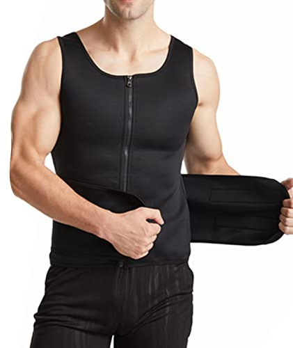 Männer Körperform Schweiß Sauna Weste Fitness Weich Atmungsaktiv Doppel Gürtel Weste für Taille Trimmer Trainer Schlankheits-Sauna Weste (Schwarz XL)