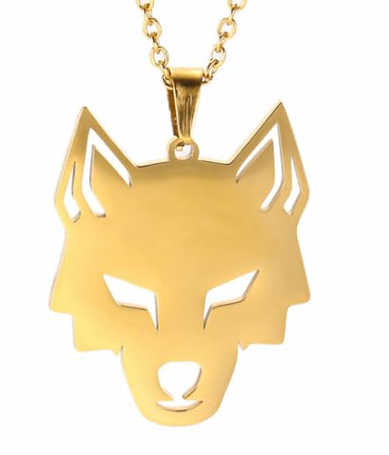 TEAMER Edelstahl Hohler Wolf Halskette Einsamer Heuler Wolf Tier Halskette Punk-Vintage-Schmuck für Frauen (Stil 1 - Gold)
