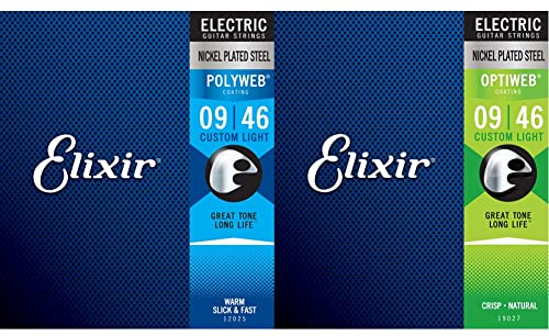 Elixir® Saiten E-Gitarrensaiten mit POLYWEB® Beschichtung, Custom Light (.009-.046) & 19027 Saiten E-Gitarrensaiten mit OPTIWEB™ Beschichtung, Custom Light (.009-.046)