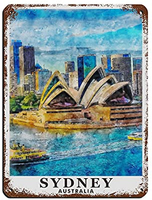 Lsjuee Vintage-Schild mit Stadtbild, Sydney, Australien V, Ölgemälde, Vintage-Blechschild, Zuhause, Büro, Küche, Pub, Club, Café, Bar, Bauernhof, Restaurant, Sammlung, Metall-Wanddekoration