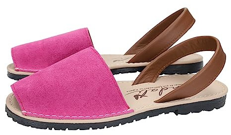 SANDALI 969 - Menorquinas da donna in segatura, colore fucsia, con soletta cucita in pelle e pavimento in gomma, ideali per l'estate, made in Spagna DONNA, Fucsia, 35 EU