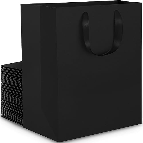 EUSOAR Geschenktüten Schwarze - 30 Stück 250GSM Papier Geschenk Tasche Tüte - L 25x13x32cm Gross Papiertragetasche Hochglanz - Black Kraftpapier Geschenktasche mit Griff - Papiertüten mit Henkel