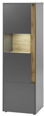 Aktenschrank Büroschrank in grau matt und Wotan Eiche Vitrine Highboard für Homeoffice und Büro Büromöbel Ordnerschrank 50 x 158 cm Center (Aktenschrank 3)