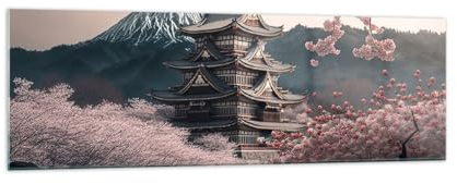 Panorama Bilder auf Glas 160x50cm Glasbild Asien Japan Japanische Kirsche Groß XXL Wanddeko Bild im Glas Schlafzimmer Küche Wandbilder Dekoration Wohnzimmer Modern Wand Kunstdruck Art GAB160x50-5734