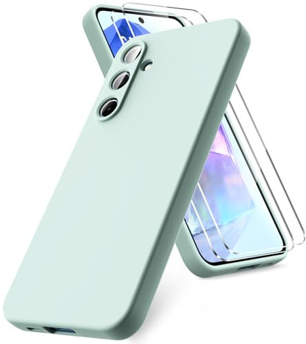 Vansdon Hülle kompatibel mit Samsung Galaxy A55 5G Hülle, mit 2 Schutzglas, weiche TPU Flüssigsilikonhülle, stoßfestem Gummi Silikongel Fall-Mint