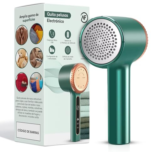 AF Pro© Quitapelusas Electrico De Ropa Recargable | 3 Velocidades Cuchilla De 6 Hojas | 3 Tamaños De Agujero | Pantalla Led | Quita Bolas Afeitadora De La Ropa Pelusa, Qp0001