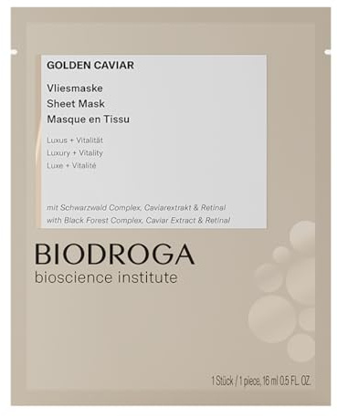 BIODROGA Bioscience Institute - GOLDEN CAVIAR Vliesmaske – Vitalisierende Gesichtsmaske - Parabenfrei, Silikonfrei, Mineralölfrei, ohne Mikroplastik