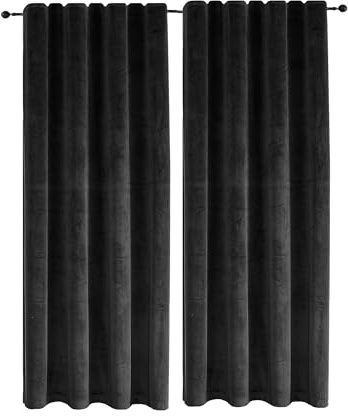 TiborTex Samt Vorhang 2er Set Kräuselband Schwarz 140x175 cm Verdunkelungsvorhang Samt weich Gardine Blickdicht U-Band abdunkelnd