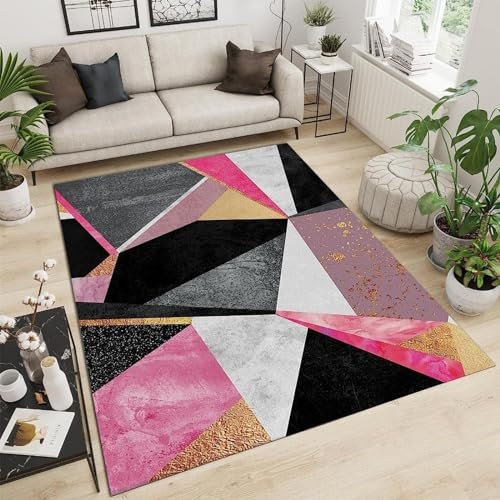 Marbre Noir Gris Rose Tapis Salon Tapis Chambre Tapis Enfants Tapis 3D Imprimé Doux Flanelle Tapis 120 X 160 Cm - Résistant Aux Taches, Polyester, Facile À Nettoyer avec Support en Caoutchou -5C9W0P