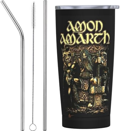 PDNMIJHD Amon Amarth Isolierbecher aus Edelstahl, Reisebecher, Trinkbecher mit Deckel und Strohhalm