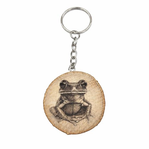 Promotech Grüner Baumfrosch Handgefertigter Lasergravierter Einzelstück Schlüsselanhänger aus Holz