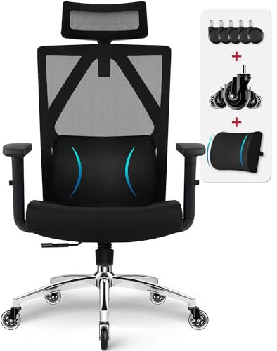 Daccormax Chaise Bureau,Chaise de Bureau Ergonomique,Chaise Bureau Confortable,Fauteuil de Bureau 200KG,Siège Bureau avec Coussin en Mousse à Mémoire,roulettes en Caoutchouc