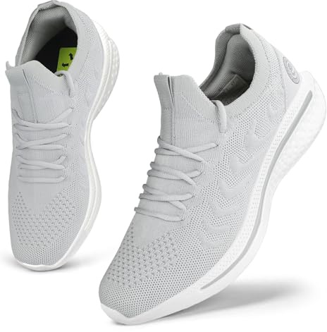 Giniros Womens Trainers Running Shoes Gym Trainers for Women Walking Sneakers Athletic Lightweight Tennis Sports Shoes Soft Ladies Trainers Light Grey 37