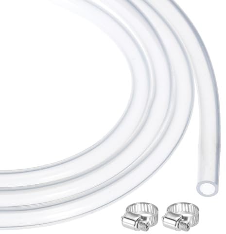 sourcing map 6.6ft Clear Silicone Rubber Tubing 6mm x 9mm Plastic Tube Flexible Air Hose for Brewing, Wine Making, Pump Siphon, 1/4 ID, with 2pcs Clamps