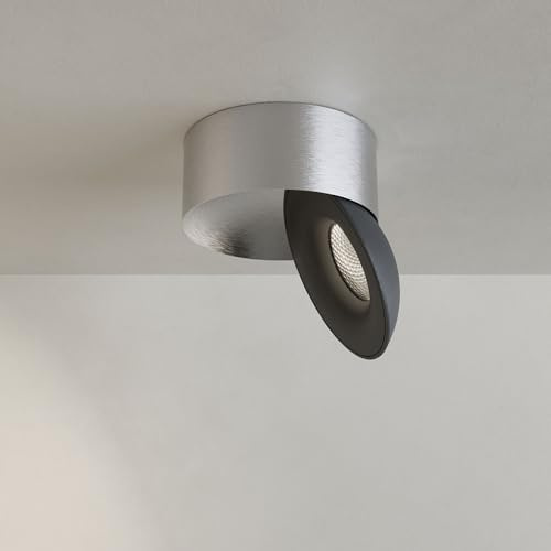 s.luce Santa Neo LED-Deckenstrahler schwenkbar dimmbar Deckenlampe Deckenleuchte, Farbe:Aluminium/Schwarz, Lichtfarbe:Neutralweiß (4000K)