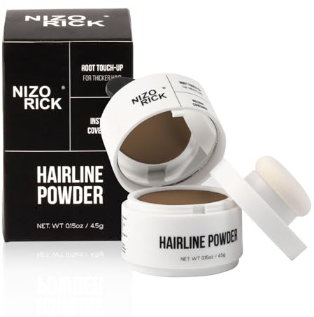 Poudre de Retouche Racines Cheveux Brun Moyen,Hairline Powder,Retouche Instantanée Racine Cheveux Blanc & Zones Clairsemées,Avec Miroir & Applicateu 4.5g