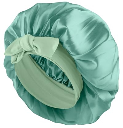 Abeillo Satin Sleep Bonnets for Women, 1PC Satin Night Sleeping Cap Soft Silk Bonnets for Sleeping, Hair Bonnet with Tie Band for Curly Hair Braid Women (Sage Green)