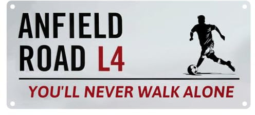 Football Club Sign for Liverpool, Football Metal Sign Liverpool Gifts for Men Boy, Tin Sign Metal Poster Wall Decor Sign Liverpool Football Club Chant - Anfield Road L4 You'll Never Walk Alone
