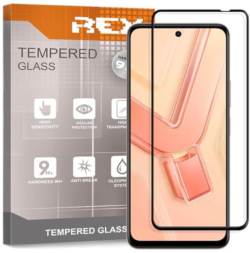 REY Protector de Pantalla Curvo para Vivo Y28 4G, Negro, Cristal Vidrio Templado Premium, 3D / 4D / 5D, Anti Roturas
