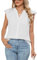 Famulily Sheer White Chiffon Blouse Tops for Women UK Flutter Cap Sleeve V Neck Summer Work Shirts (M, White)