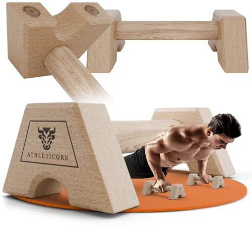 ATHLETICORE 2x Liegestützgriffe Holz rutschfest - Parallettes bis 250 Kg belastbar - Calisthenics equipment