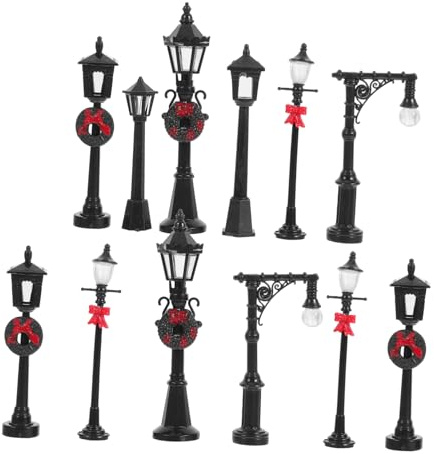 12 Stück Modell Parklaternen LED Leuchte Modelleisenbahn Laternenpfahl Dekorative Accessoires für DIY Minigarten, Puppenhaus, Straße, Dorf Miniatur