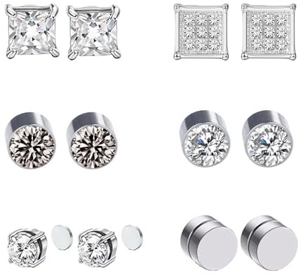 Magnetic Earrings for Men, 5 Pairs Clip on Earrings for Women & Men, Magnetic Ear Stud Non Piercing, Fake Earring Jewelry for Birthdays & Anniversaries (Silver, 6 mm)