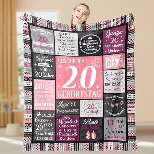 Aeoauter 20 GeburtstagGeschenk Frau Decke 150x130 cm - Lustiges Happy Birthday Design - 20 Geschenk für Frauen | Persönliche Deko-Idee
