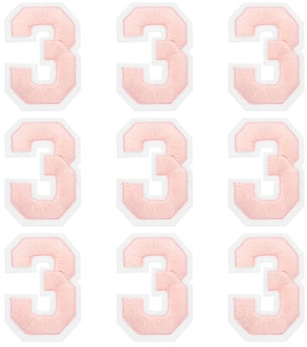 sourcing map Iron on Number Patches 2 Number 3 Iron on Embroidered Patch Sew on Letter Stickers Applique for Repairing Clothing Jeans Shoes Hats DIY(Pink, Pack of 9)
