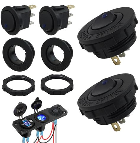 2 PCS Interruttori a Bilanciere 12v Impermeabili, Interruttore Tondo 12v 20a Con Indicatore LED Blu, Interruttore 3 Poli On/Off per Auto, Barca, Camion, Camper, Mini Interruttore Con Alloggiamento