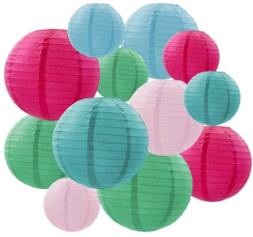FOSDICK 12 Stück Papier Lampions, Papier Lampion Bunt, Falten Papierlaternen, Kreisförmig Papierlampion, 3 Größen Papierlaterne, Papierlampions für Hochzeit, Taufe, Geburtstag, Kommunion, Party Deko